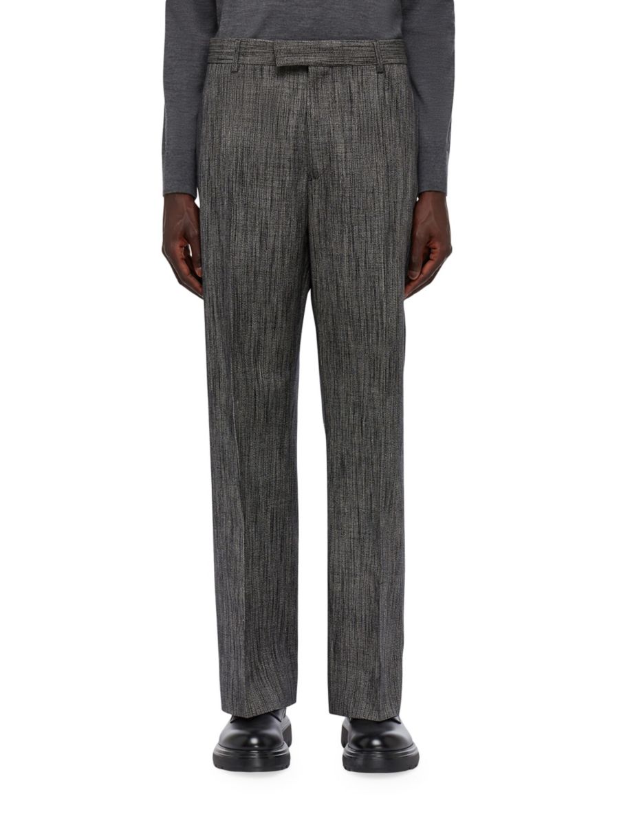 Брюки со стрелками спереди из смеси шелка и шерсти FERRAGAMO, цвет Grey Multi 
Брюки со стрелками спереди из смеси шелка и шерсти FERRAGAMO, цвет Grey Multi
