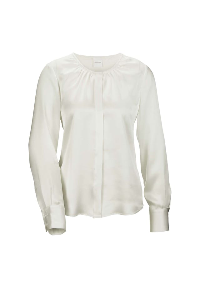 Элегантная шелковая блузка с потайной застежкой на пуговицы Madeleine, белый 
Элегантная шелковая блузка с потайной застежкой на пуговицы Madeleine, белый