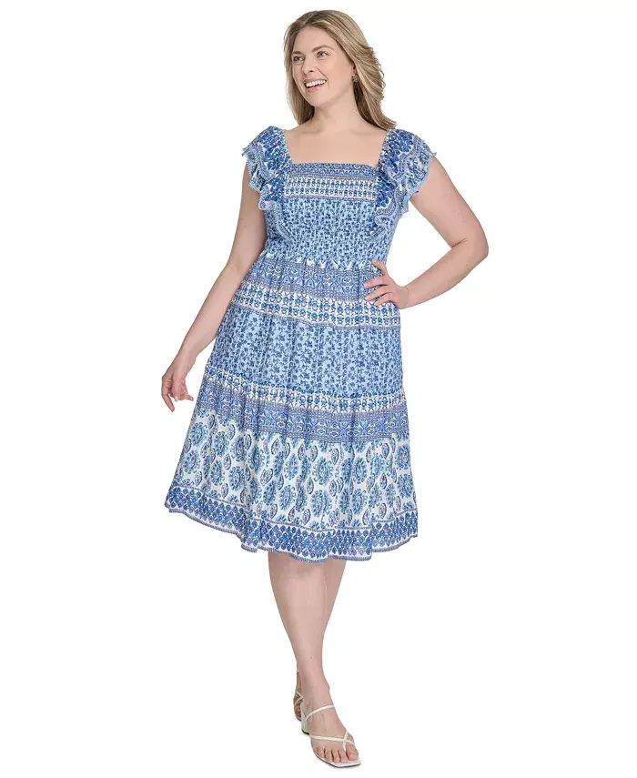 Платье больших размеров с принтом, квадратным вырезом и рукавами-крылышками Eliza J, синий
Платье больших размеров с принтом, квадратным вырезом и рукавами-крылышками Eliza J, синий