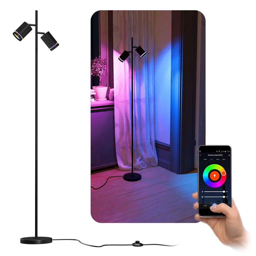 Торшер TAVIRA черный 2-ламповый с 2x Smart Home GU10 LED с регулируемой яркостью RGB WiFi, количество: 1 шт. Linovum
Торшер TAVIRA черный 2-ламповый с 2x Smart Home GU10 LED с регулируемой яркостью RGB WiFi, количество: 1 шт. Linovum