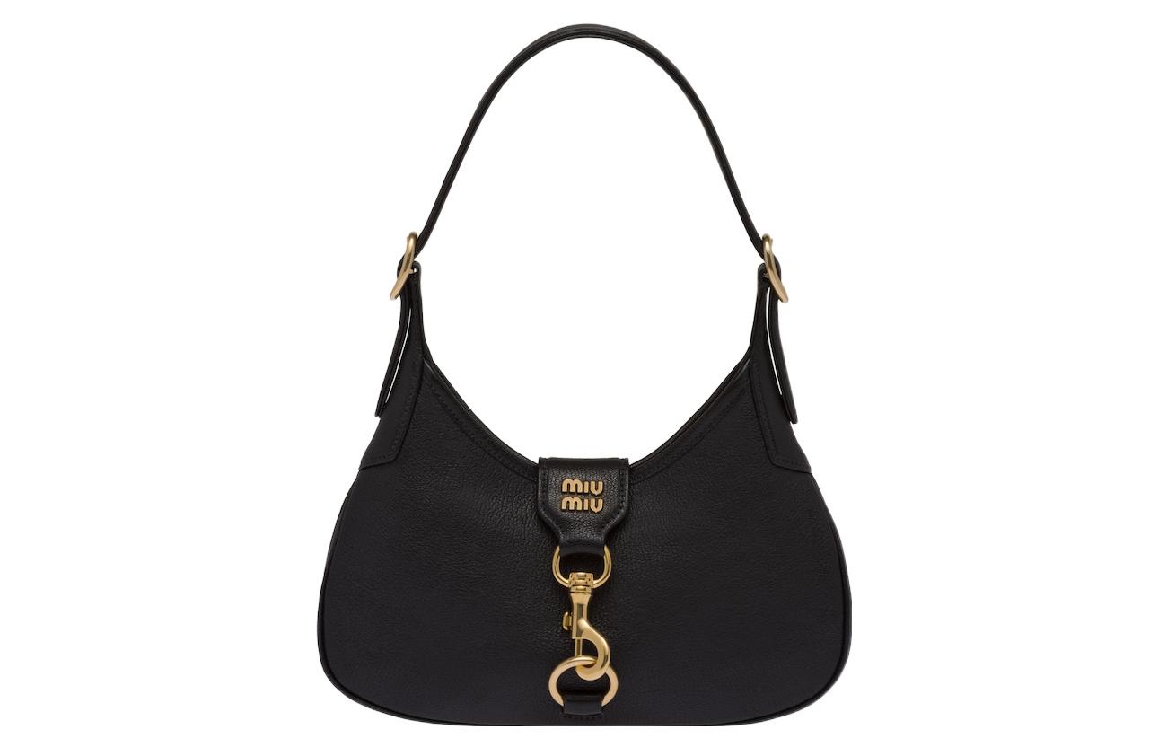 MIU MIU Кожаная сумка хобо на плечо женская черная
MIU MIU Кожаная сумка хобо на плечо женская черная