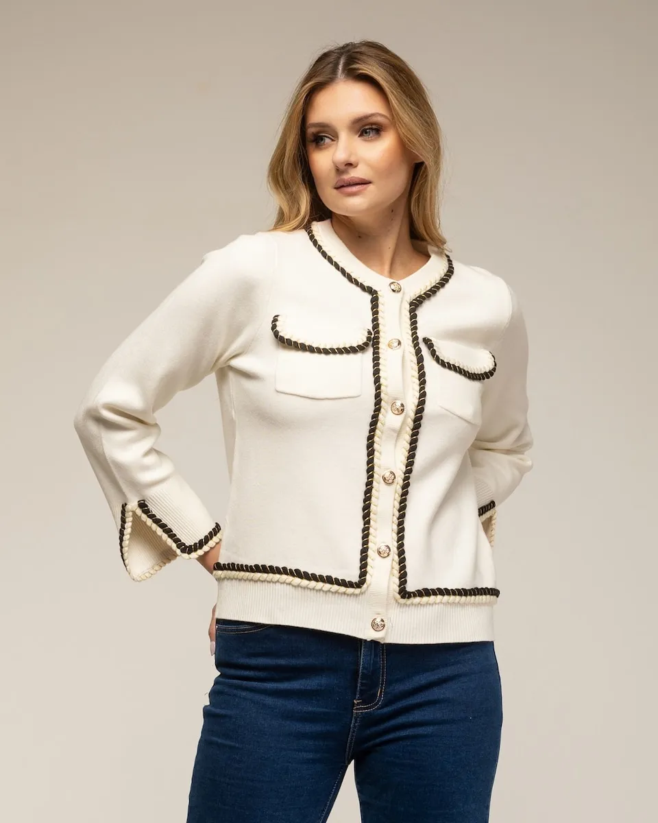 Женская трикотажная кофта с кантом на воротнике и манжетах Tantra, белый
Женская трикотажная кофта с кантом на воротнике и манжетах Tantra, белый