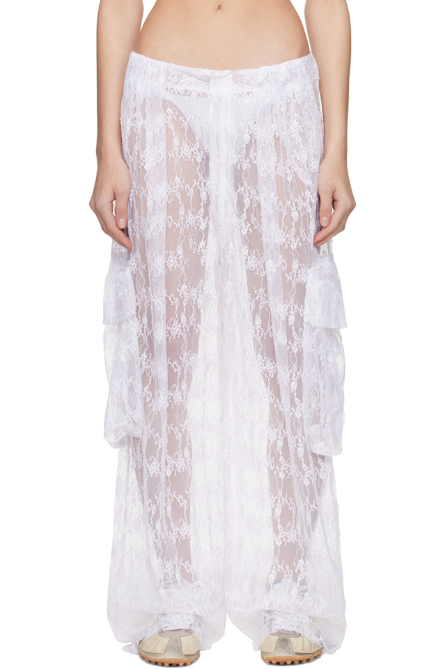 Кружевные плиссированные карго-брюки Collina Strada, белый
Кружевные плиссированные карго-брюки Collina Strada, белый