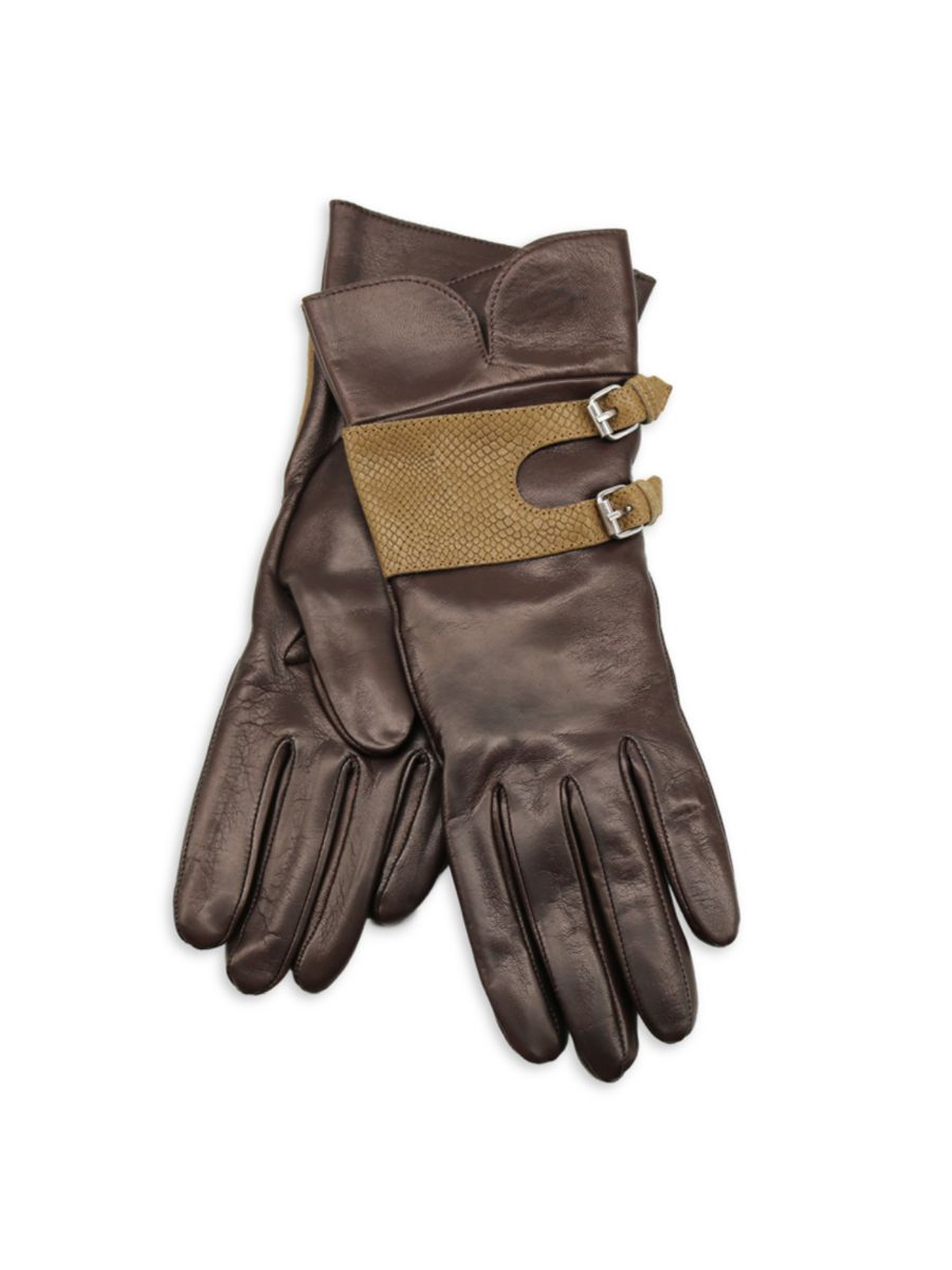 Кожаные перчатки с тиснением под питона и поясом Portolano, коричневый
Кожаные перчатки с тиснением под питона и поясом Portolano, коричневый