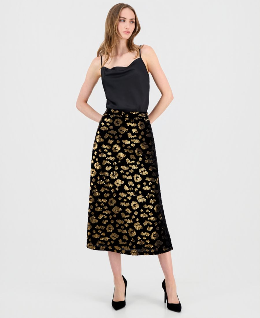 Женская юбка-миди А-силуэта с пайетками T Tahari, Animal Sequins Black W/gold Sequins
Женская юбка-миди А-силуэта с пайетками T Tahari, Animal Sequins Black W/gold Sequins