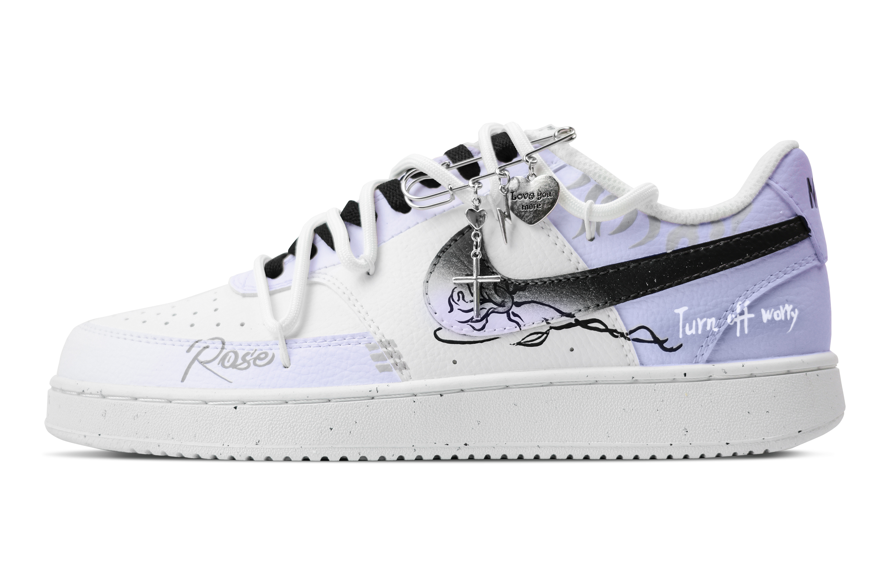 Nike Кроссовки для скейтборда Court Vision 1 с противоскользящим износостойким верхом, мужские, белые, фиолетовые 
Nike Кроссовки для скейтборда Court Vision 1 с противоскользящим износостойким верхом, мужские, белые, фиолетовые