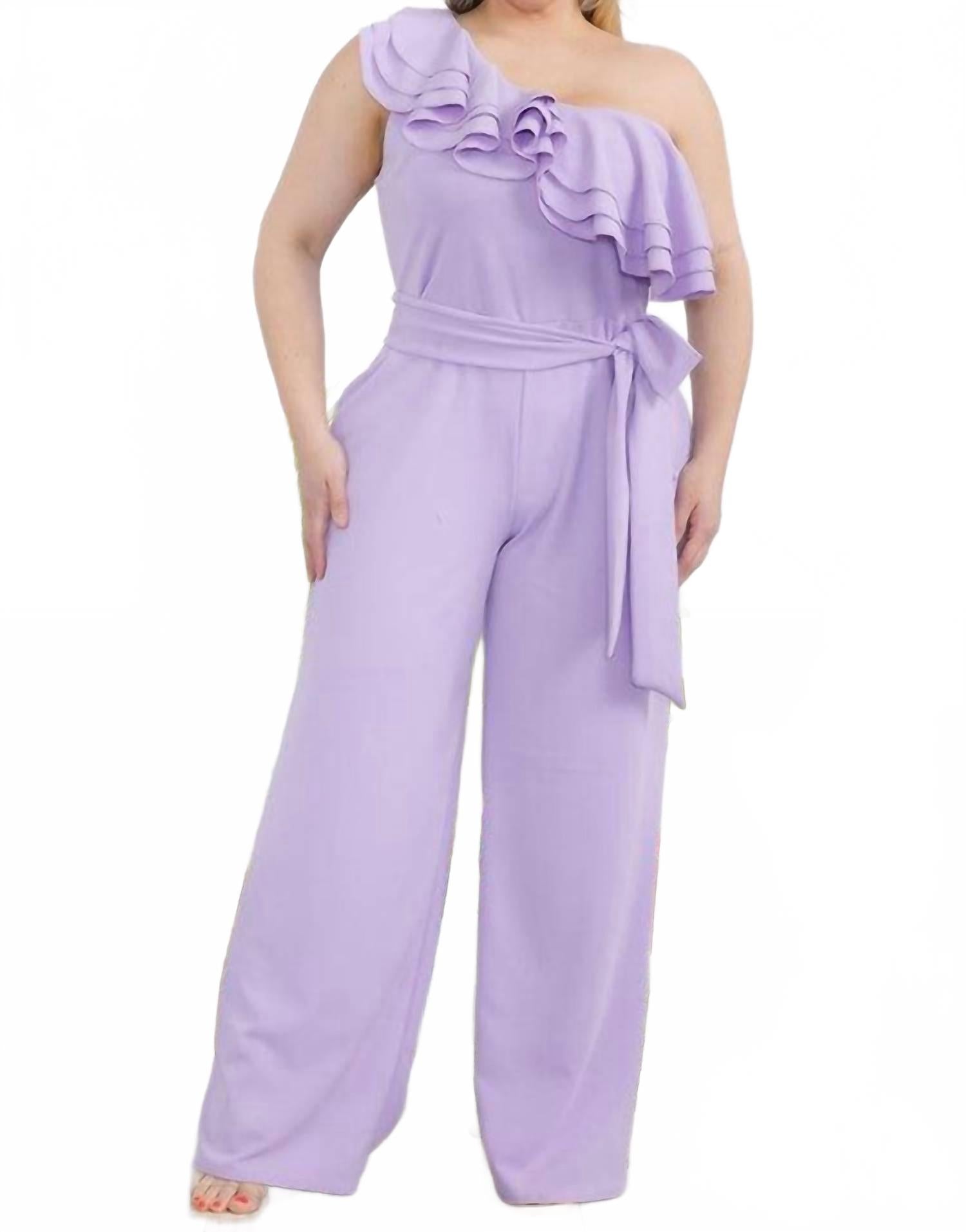 Фиолетовый комбинезон с одним плечом и рюшами Karen T Design
Фиолетовый комбинезон с одним плечом и рюшами Karen T Design