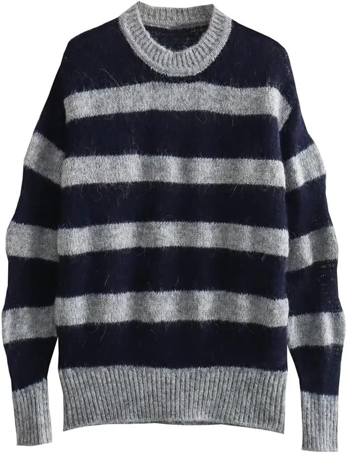 Женский полосатый разноцветный свитер с длинными рукавами и круглым вырезом HIONJIN
Женский полосатый разноцветный свитер с длинными рукавами и круглым вырезом HIONJIN