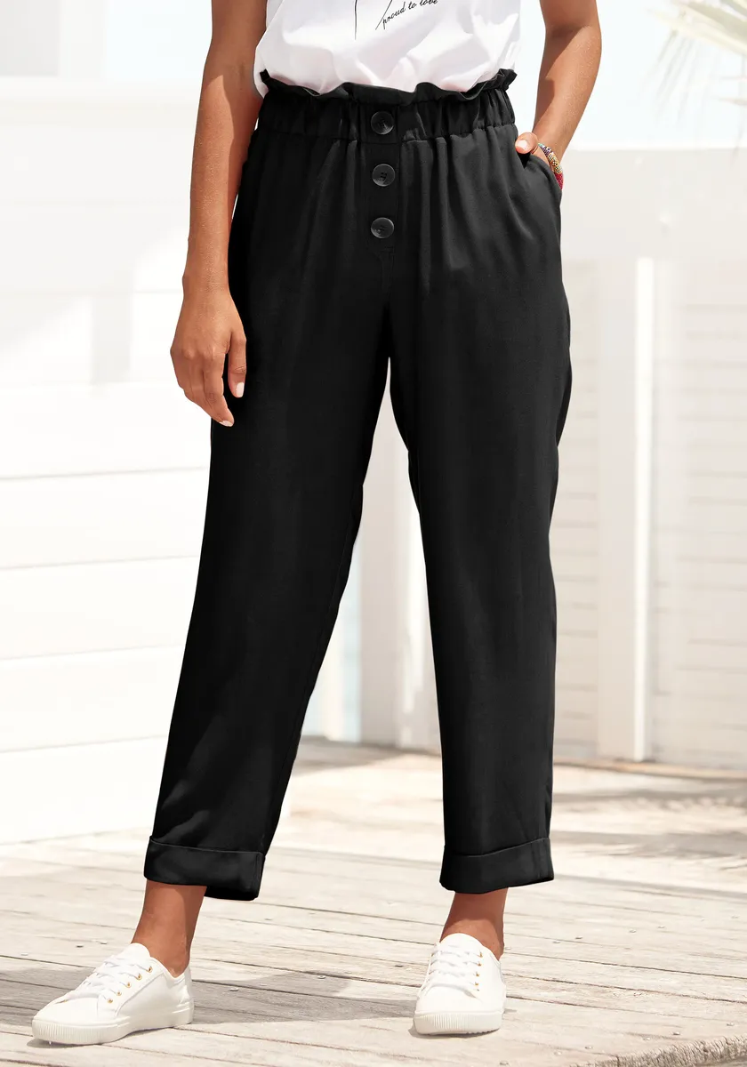 Брюки LASCANA в бумажном пакете, с декоративными пуговицами и эластичным поясом, брюки из ткани, черный
Брюки LASCANA в бумажном пакете, с декоративными пуговицами и эластичным поясом, брюки из ткани, черный