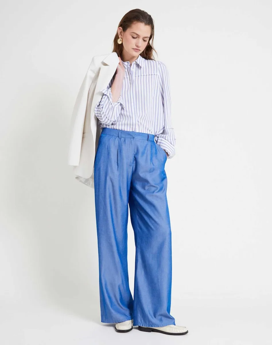 Женские широкие брюки со стрелками Naf Naf, индиго
Женские широкие брюки со стрелками Naf Naf, индиго