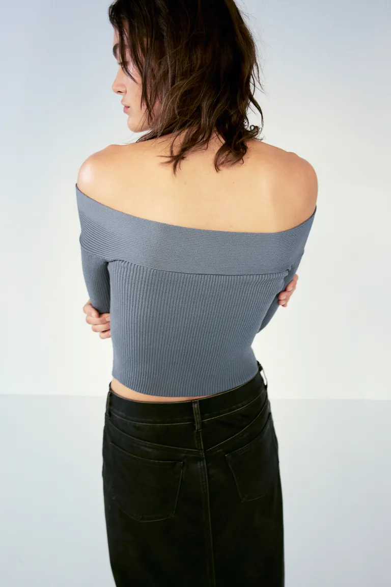 Рубашка без плеч из трикотажа в рубчик H&M, серый
Рубашка без плеч из трикотажа в рубчик H&M, серый