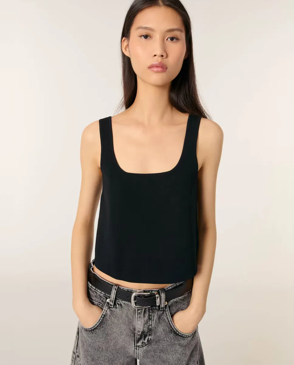 Женский топ из эластичного трикотажа с квадратным вырезом Maje, черный
Женский топ из эластичного трикотажа с квадратным вырезом Maje, черный