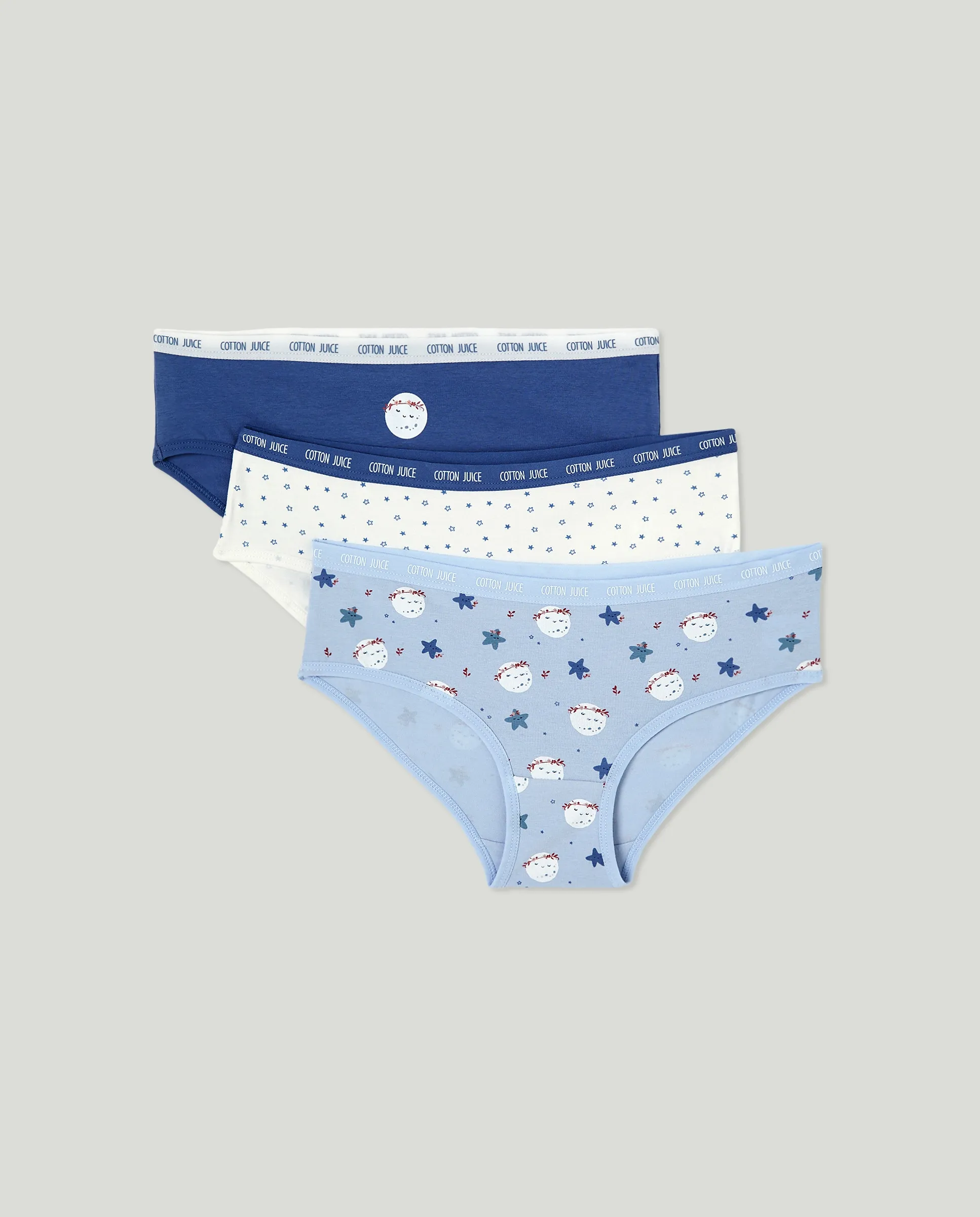 Набор из трех детских трусиков с принтом Cotton Juice, темно-синий
Набор из трех детских трусиков с принтом Cotton Juice, темно-синий