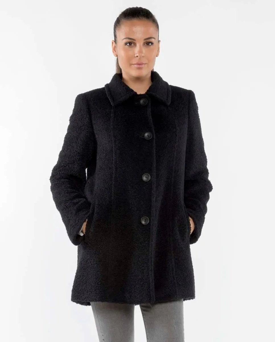 Женское пальто с воротником-рубашкой и тканью букле срезанной Fsh, черный
Женское пальто с воротником-рубашкой и тканью букле срезанной Fsh, черный