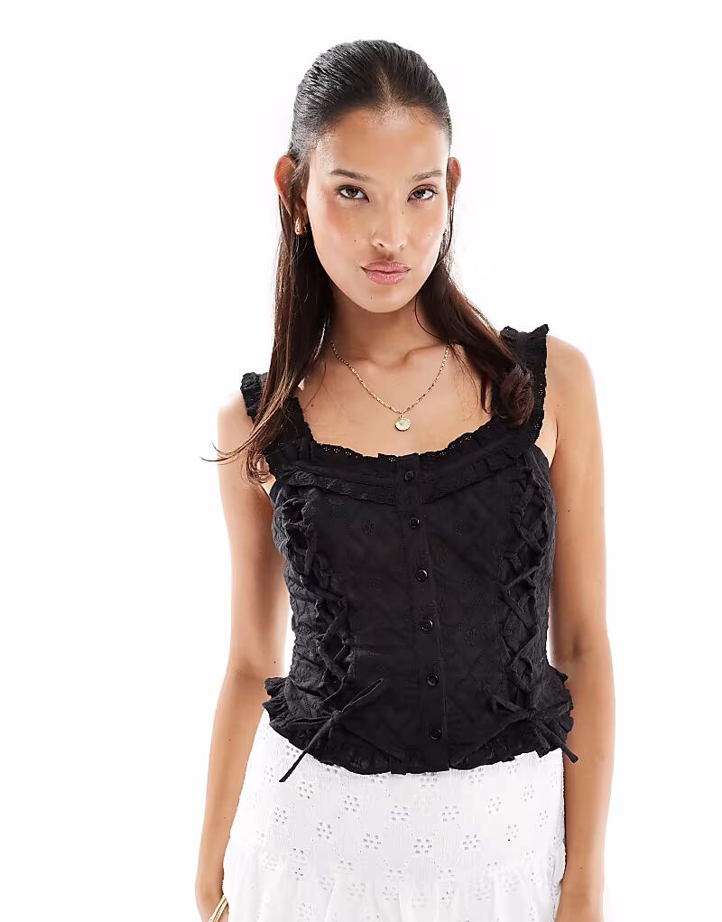 Корсет-топ Miss Selfridge из хлопка с вышивкой ЧЕРНОГО цвета
Корсет-топ Miss Selfridge из хлопка с вышивкой ЧЕРНОГО цвета