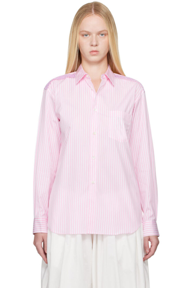 Рубашка с отделкой в розово-белую полоску в клетку Comme des Garçons Shirt 
Рубашка с отделкой в розово-белую полоску в клетку Comme des Garçons Shirt