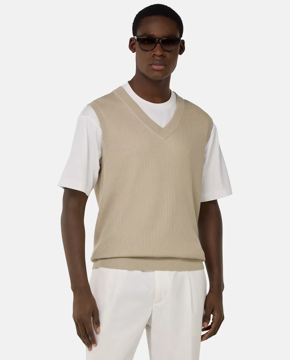 Мужской жилет с V-образным вырезом из хлопкового шелка Boggi Milano, кремовый
Мужской жилет с V-образным вырезом из хлопкового шелка Boggi Milano, кремовый