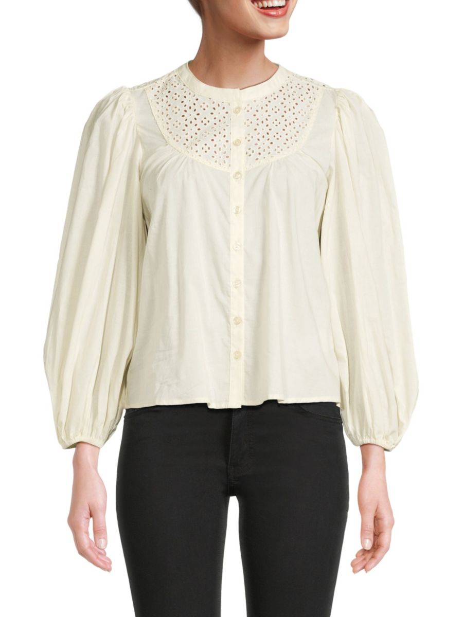 Топ с рукавами-фонариками и люверсами Joe's Jeans, кремовый
Топ с рукавами-фонариками и люверсами Joe's Jeans, кремовый