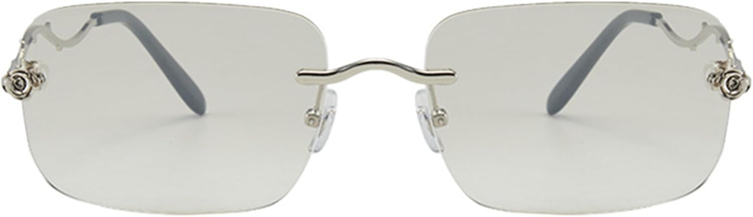 bullabulling Ретро солнцезащитные очки 90-х годов, прямоугольные, без оправы, для мужчин и женщин, модные, с дужками в виде розы, без оправы, с тонированными линзами, Silvery
bullabulling Ретро солнцезащитные очки 90-х годов, прямоугольные, без оправы, для мужчин и женщин, модные, с дужками в виде розы, без оправы, с тонированными линзами, Silvery