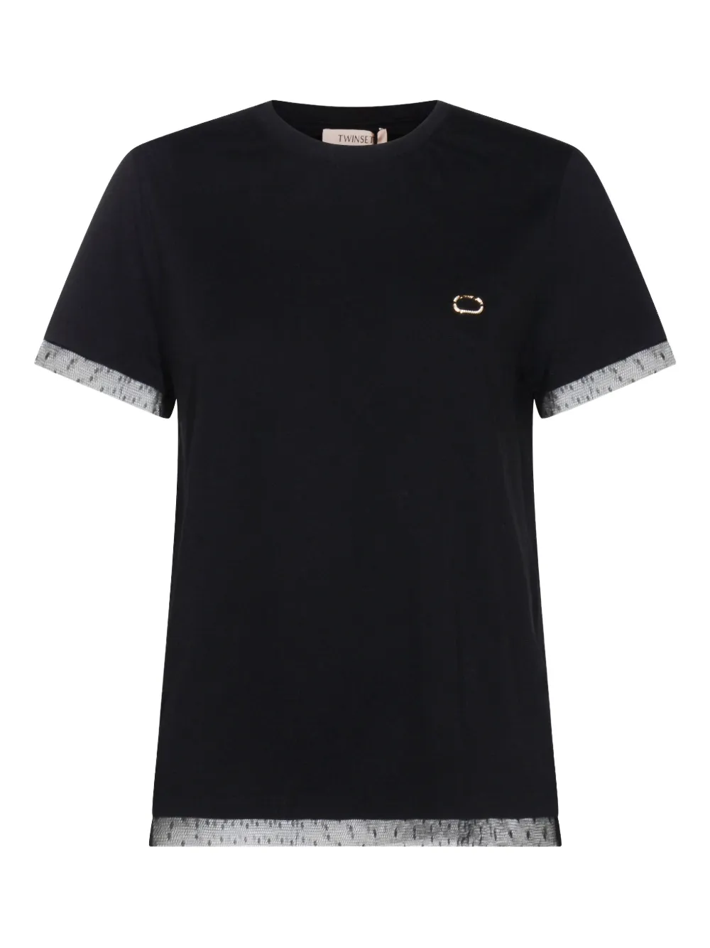 Хлопковая футболка с отделкой из тюля Twinset, черный
Хлопковая футболка с отделкой из тюля Twinset, черный