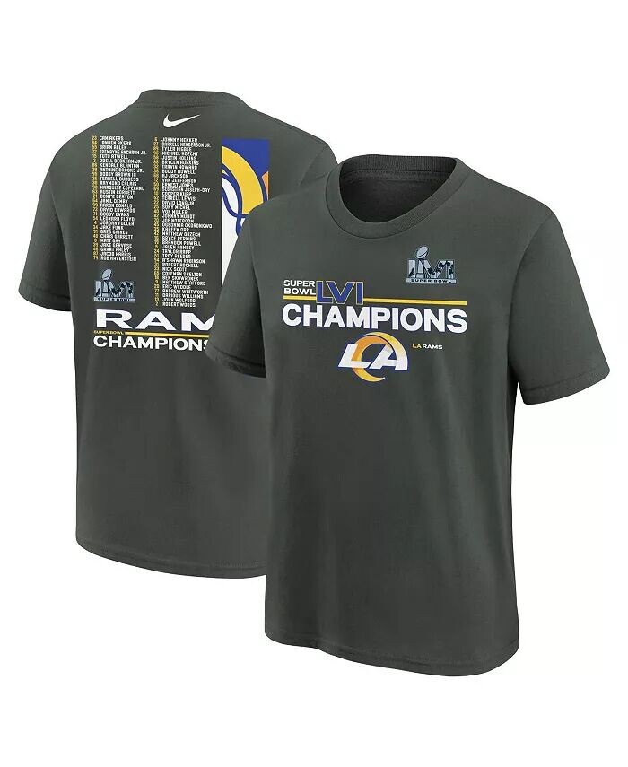 Антрацитовая футболка Big Boys Los Angeles Rams Super Bowl LVI Champions Roster Nike
Антрацитовая футболка Big Boys Los Angeles Rams Super Bowl LVI Champions Roster Nike