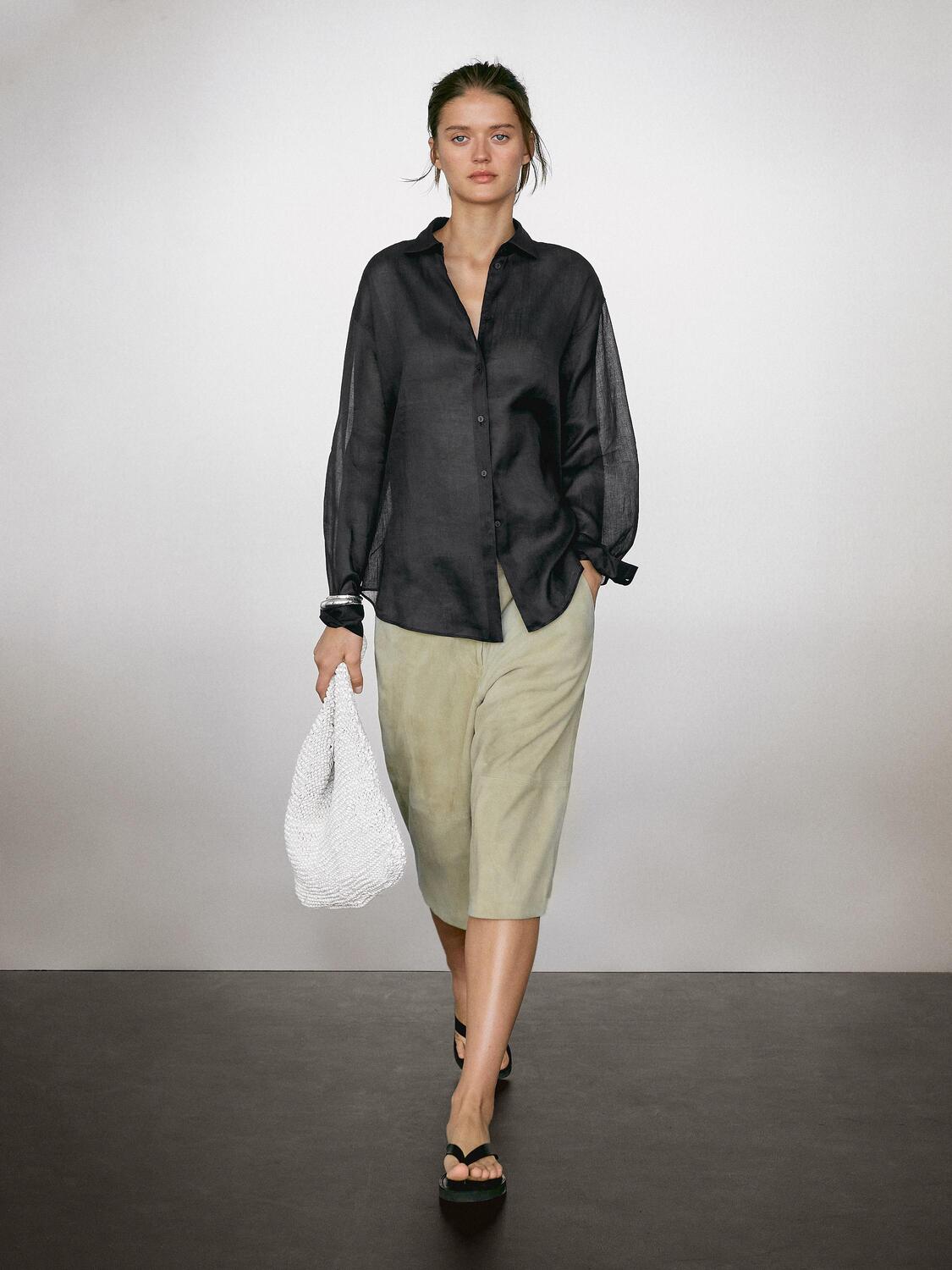 Легкая полупрозрачная рубашка из 100% рами Massimo Dutti, черный
Легкая полупрозрачная рубашка из 100% рами Massimo Dutti, черный