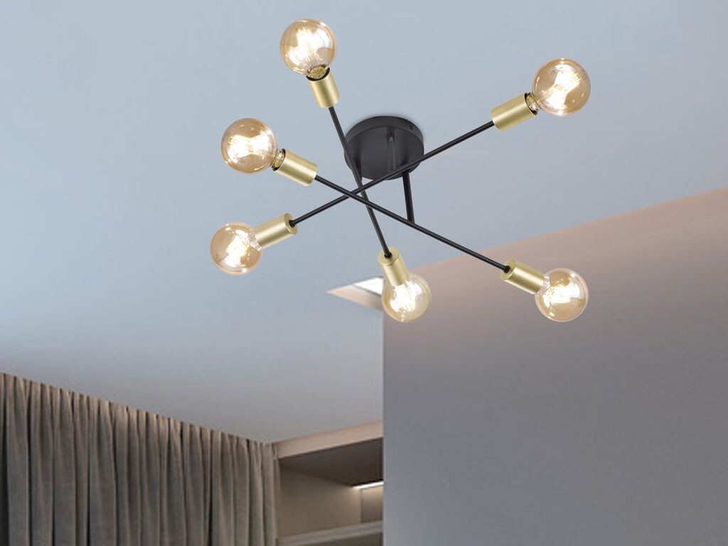 Trio Lights — Современный промышленный потолочный светильник черного цвета с 6 лампами из латуни — Sydney | Гостиная | Спальня | Кухня - Другое из стали - Подходит для светодиодов E27, черный
Trio Lights — Современный промышленный потолочный светильник черного цвета с 6 лампами из латуни — Sydney | Гостиная | Спальня | Кухня - Другое из стали - Подходит для светодиодов E27, черный