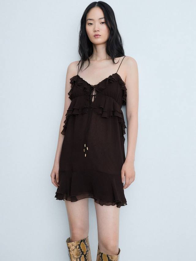 Мини-платье с оборками garfi Mango, темно-коричневый
Мини-платье с оборками garfi Mango, темно-коричневый