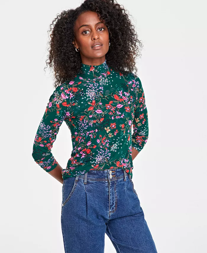 Женский топ с принтом и воротником-стойкой из сетки On 34th, зеленый
Женский топ с принтом и воротником-стойкой из сетки On 34th, зеленый