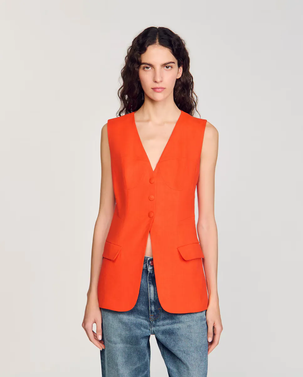 Женский блейзер без рукавов с застежкой на пуговицы Sandro, оранжевый
Женский блейзер без рукавов с застежкой на пуговицы Sandro, оранжевый