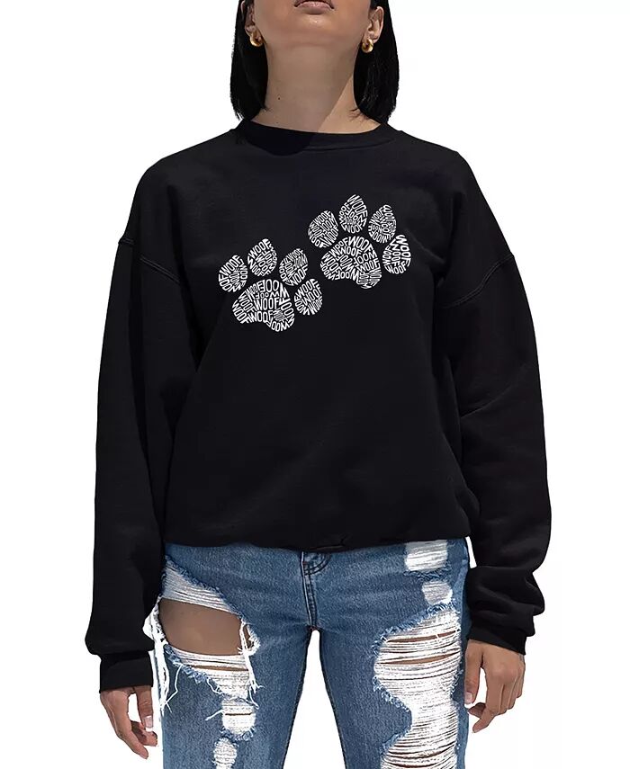 Женская толстовка Word Art Crewneck с принтом в виде лапок Woof LA Pop Art, черный 
Женская толстовка Word Art Crewneck с принтом в виде лапок Woof LA Pop Art, черный