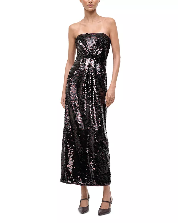 Платье без бретелей, украшенное пайетками Staud, коричневый
Платье без бретелей, украшенное пайетками Staud, коричневый