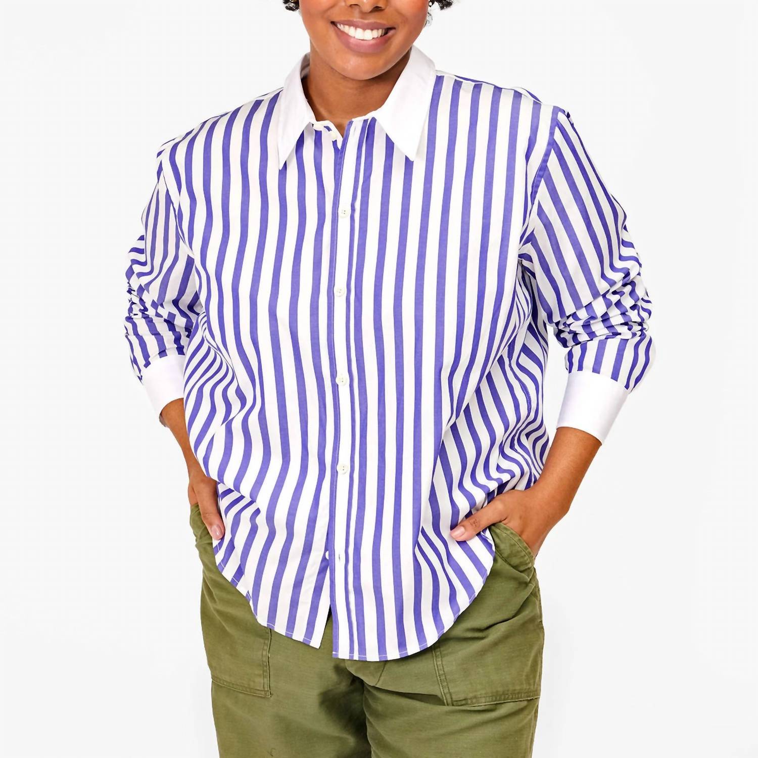 Рубашка Suzette в сине-белую полоску Clare V.
Рубашка Suzette в сине-белую полоску Clare V.