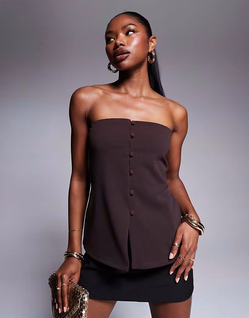 Длинный топ-бандо ASOS DESIGN с пуговицами коричневого цвета 
Длинный топ-бандо ASOS DESIGN с пуговицами коричневого цвета