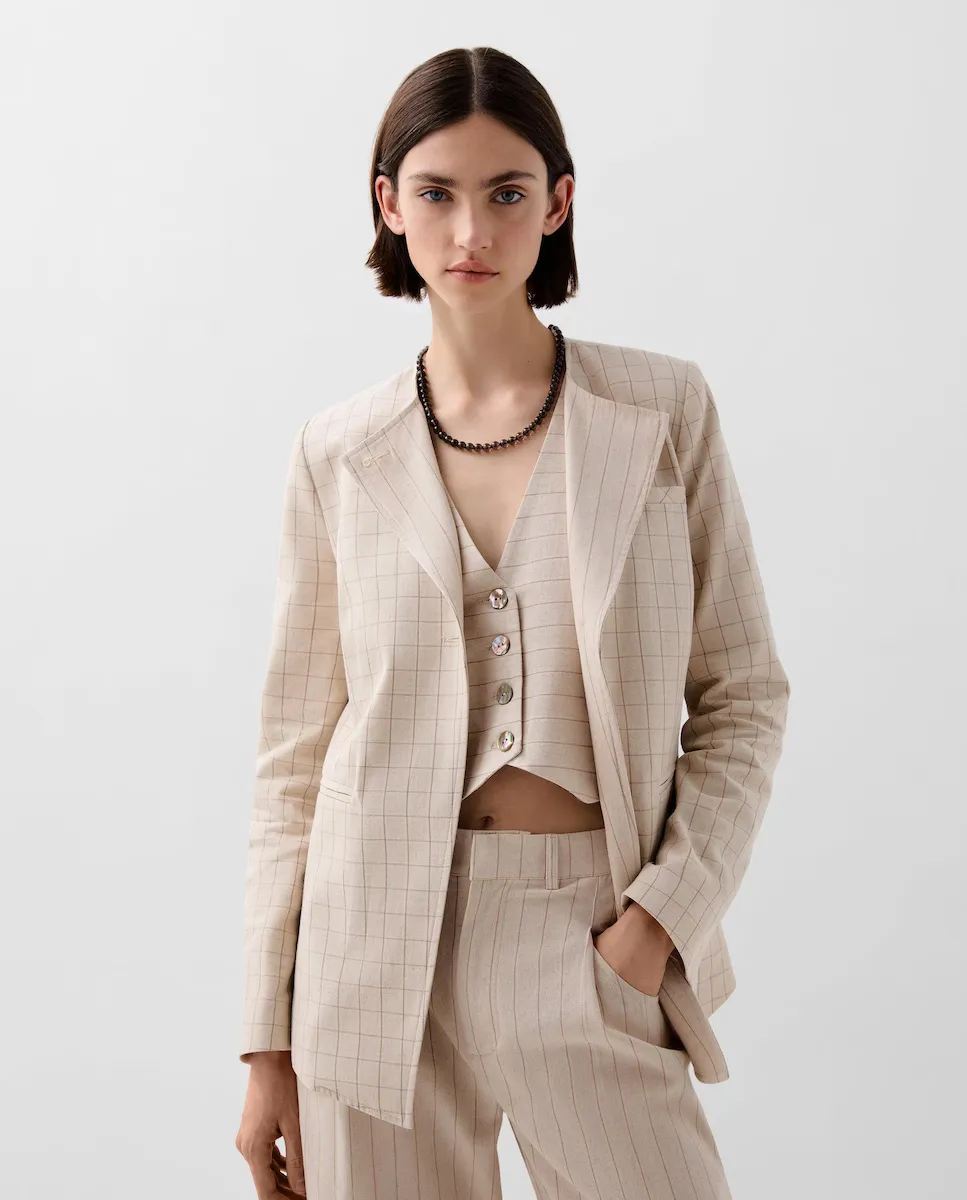Женский клетчатый блейзер классического кроя Scalpers, бежевый 
Женский клетчатый блейзер классического кроя Scalpers, бежевый