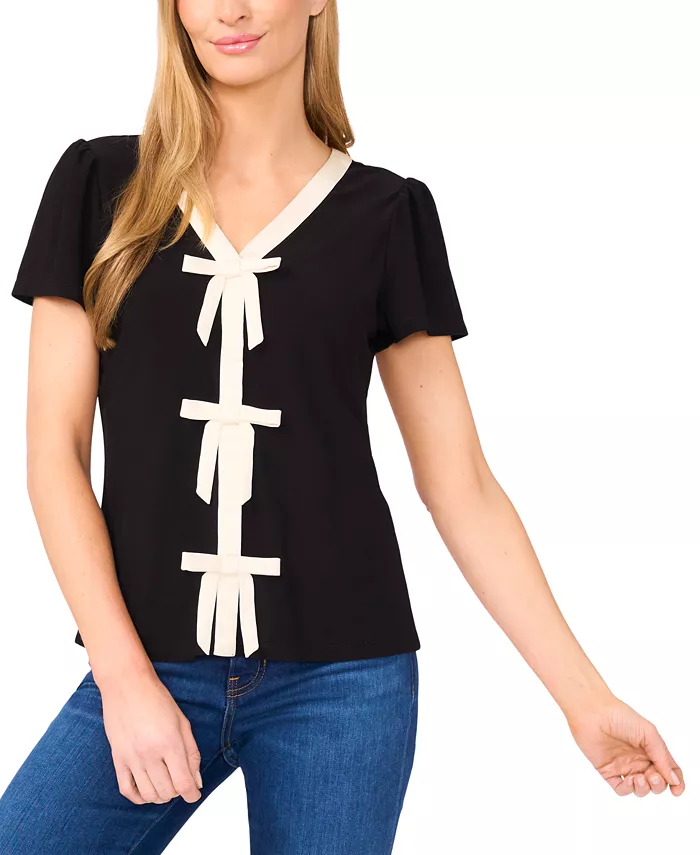 Женский топ с короткими рукавами и бантом спереди CeCe, черный
Женский топ с короткими рукавами и бантом спереди CeCe, черный