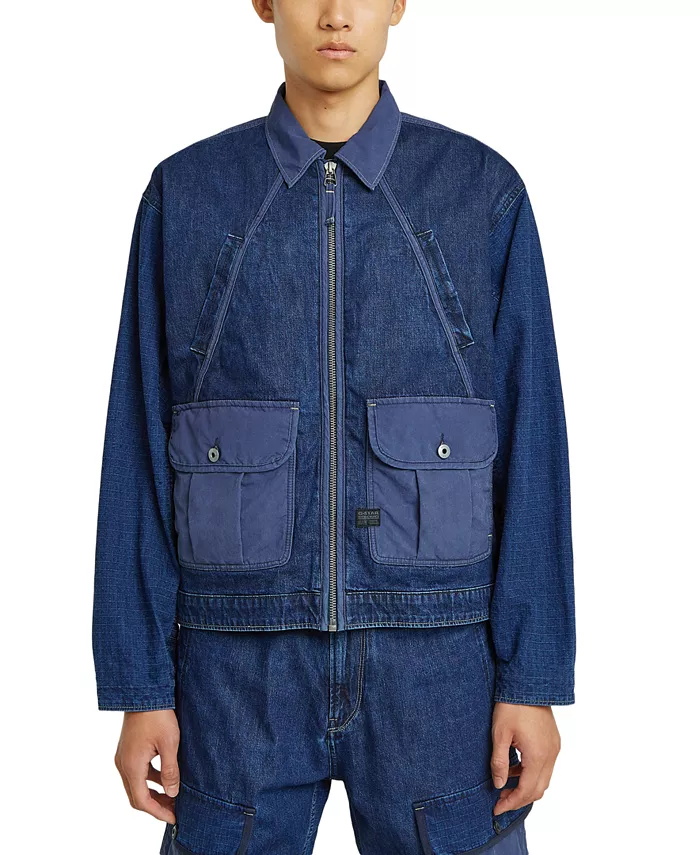 Мужская куртка Coach с молнией из комбинированных материалов G-Star Raw, синий 
Мужская куртка Coach с молнией из комбинированных материалов G-Star Raw, синий