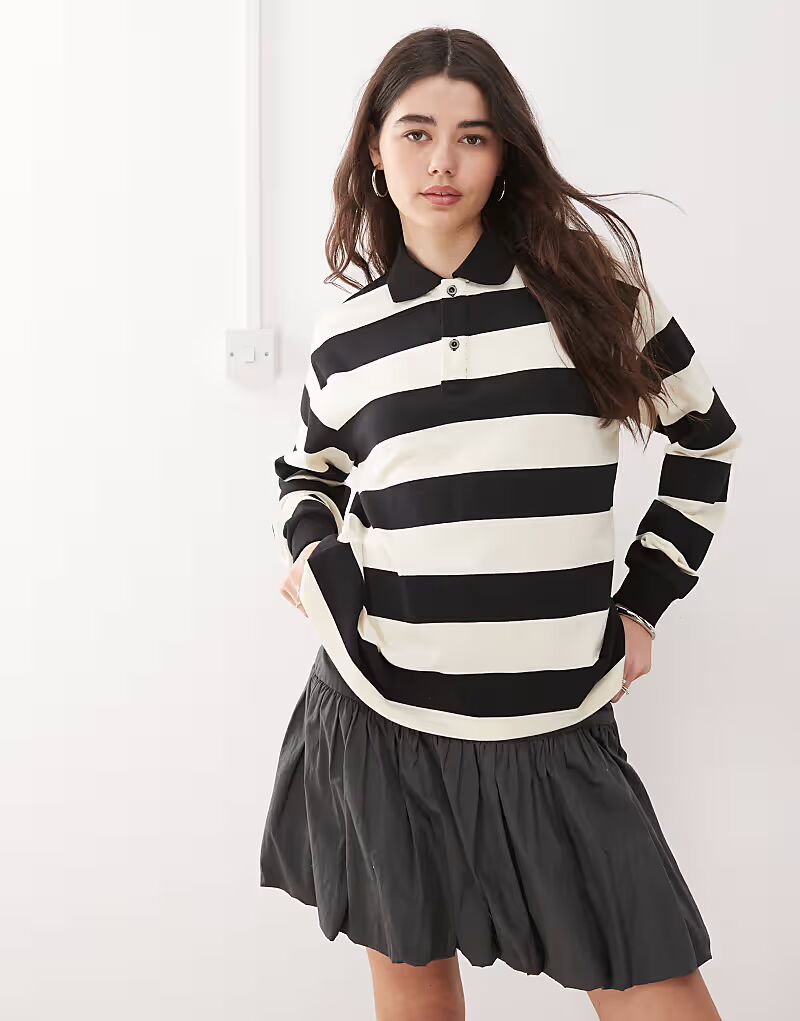 Футболка-поло Lioness Nautica с длинными рукавами и воротником в стиле регби в черно-белую полоску
Футболка-поло Lioness Nautica с длинными рукавами и воротником в стиле регби в черно-белую полоску