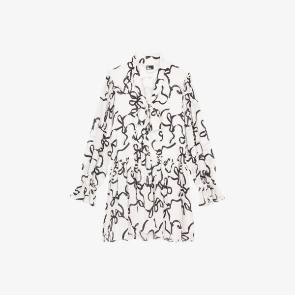 Платье шелковое The Kooples с рюшами и ленточным принтом, белый / черный
Платье шелковое The Kooples с рюшами и ленточным принтом, белый / черный