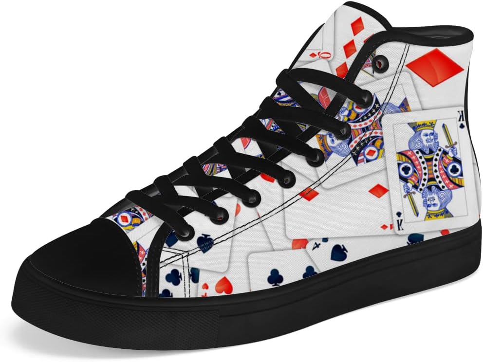 Кеды Chebing Poker High Top из холщовой ткани с рисунком карт, высокие кеды на шнуровке, повседневная обувь, подарок для мужчин и женщин, белый
Кеды Chebing Poker High Top из холщовой ткани с рисунком карт, высокие кеды на шнуровке, повседневная обувь, подарок для мужчин и женщин, белый