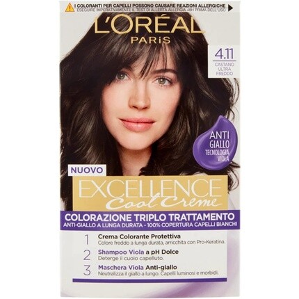 L'Oréal Paris Краска для волос Excellence Cool Cream покрывает седые волосы насыщенным цветом в холодных тонах 4.11
L'Oréal Paris Краска для волос Excellence Cool Cream покрывает седые волосы насыщенным цветом в холодных тонах 4.11