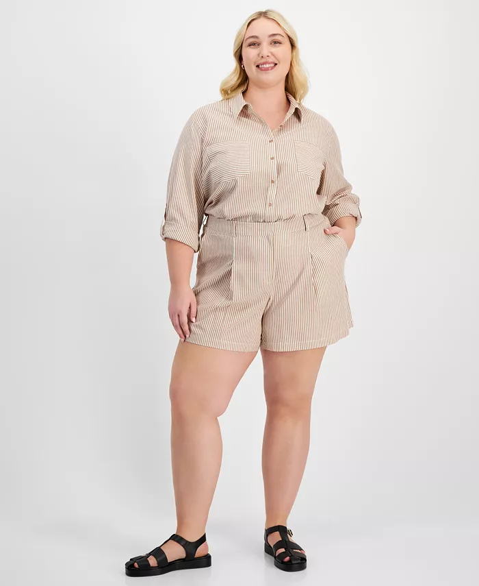 Модные шорты с полосками и складками спереди больших размеров And Now This, коричневый/бежевый
Модные шорты с полосками и складками спереди больших размеров And Now This, коричневый/бежевый