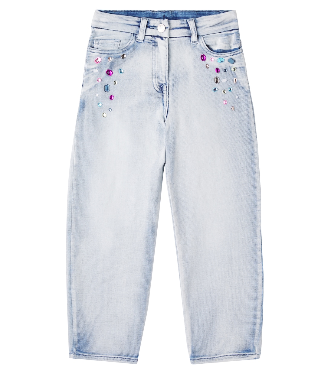 Джинсы с кристаллами и широкими штанинами Monnalisa, Stone Bleach
Джинсы с кристаллами и широкими штанинами Monnalisa, Stone Bleach