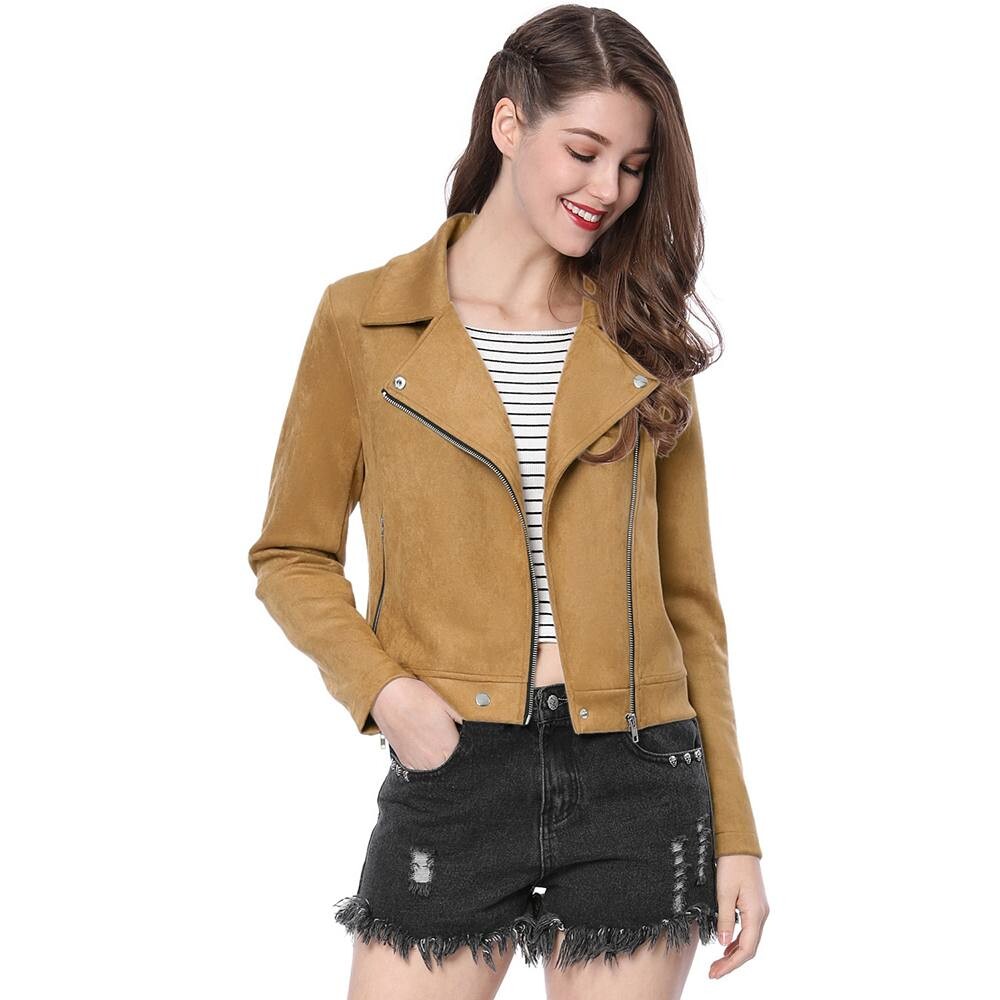 Женская куртка из искусственной замши с длинным рукавом на молнии Мотобайкерские куртки ALLEGRA K, цвет Tan 
Женская куртка из искусственной замши с длинным рукавом на молнии Мотобайкерские куртки ALLEGRA K, цвет Tan