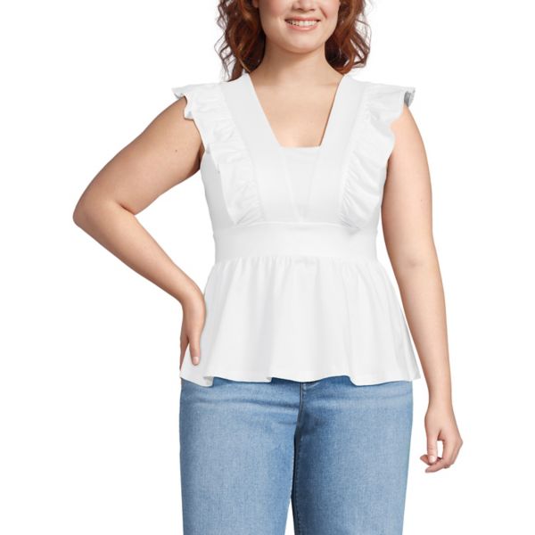 Повседневная блузка с рюшами и баской больших размеров Lands' End, белый
Повседневная блузка с рюшами и баской больших размеров Lands' End, белый