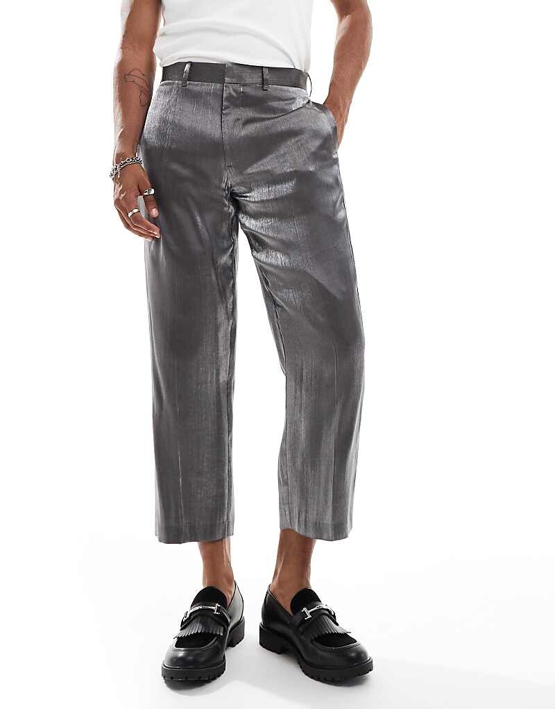 Укороченные костюмные брюки прямого кроя ASOS DESIGN серебристого цвета с металликом
Укороченные костюмные брюки прямого кроя ASOS DESIGN серебристого цвета с металликом