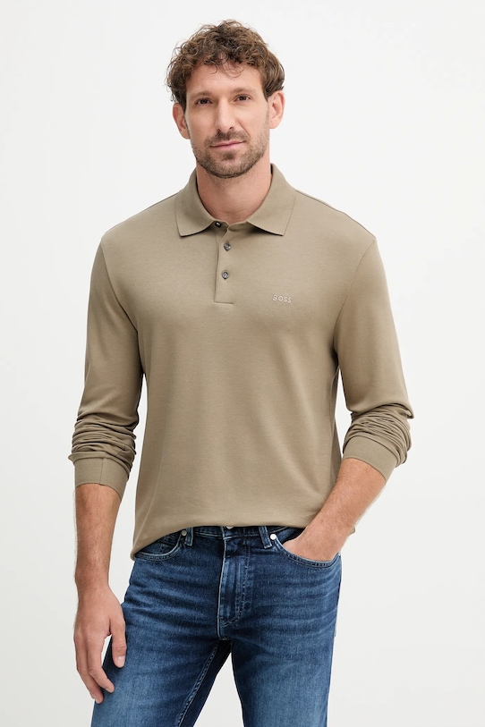Хлопковый лонгслив Boss, зеленый
Хлопковый лонгслив Boss, зеленый