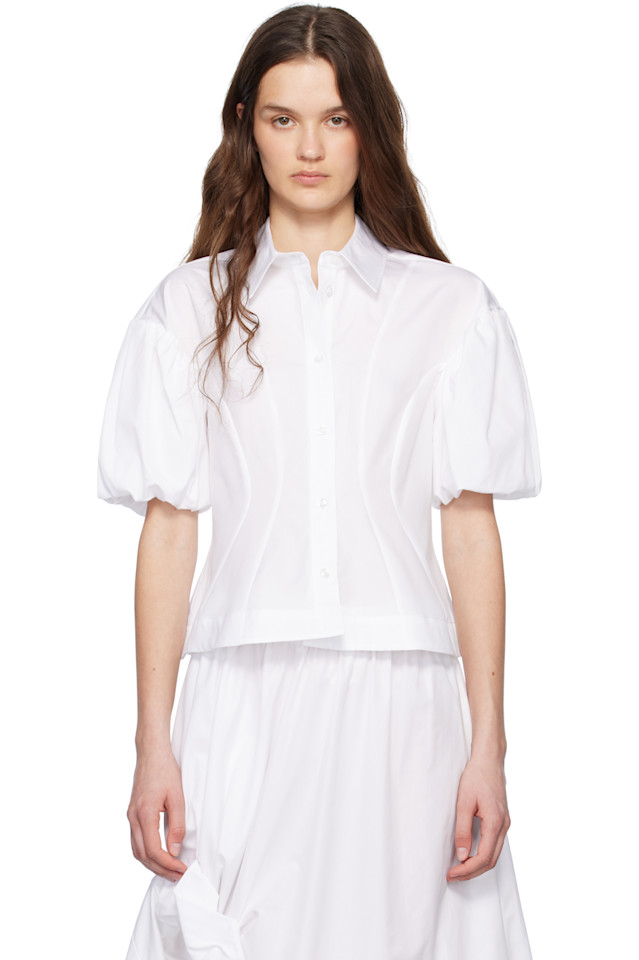 Кропированная рубашка с буфами на рукавах Simone Rocha, белый
Кропированная рубашка с буфами на рукавах Simone Rocha, белый
