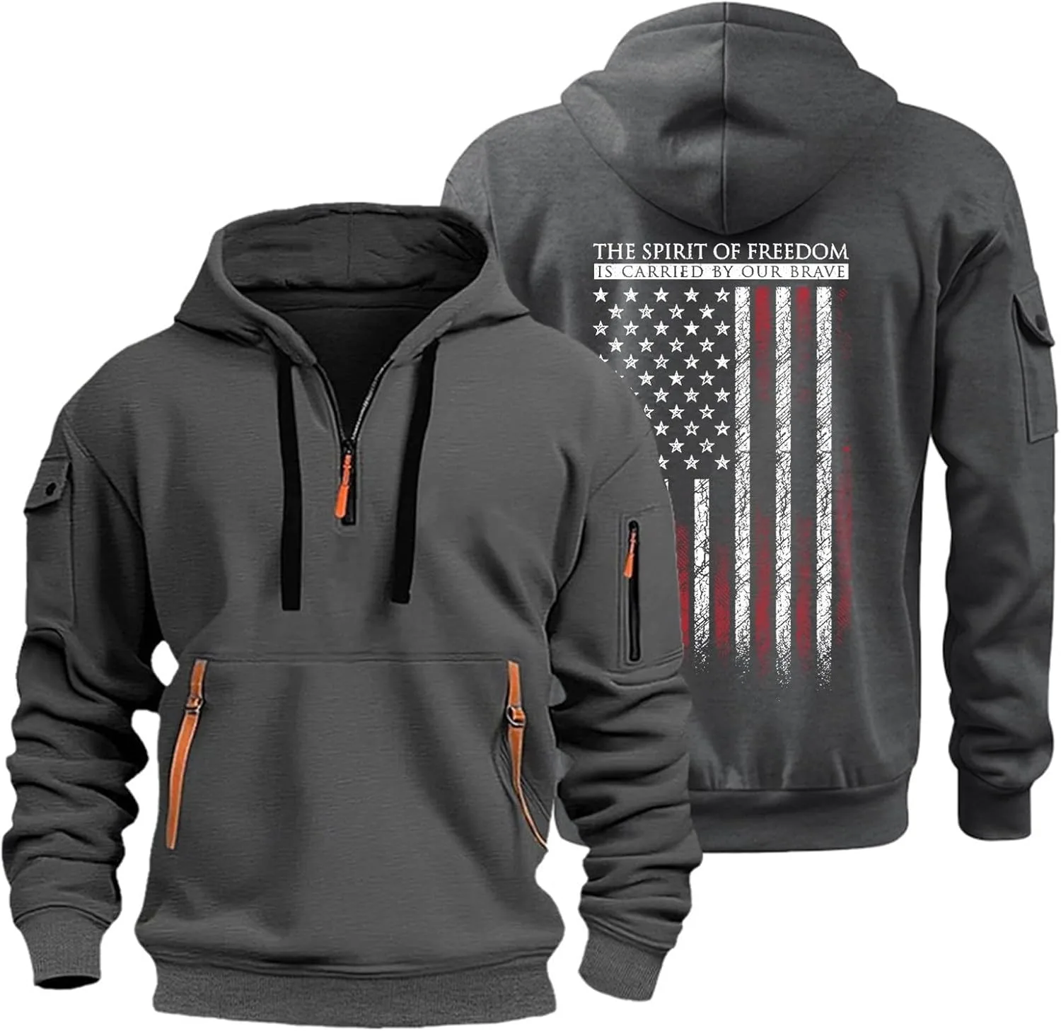 Толстовка мужская Quarter Zip с капюшоном и карманами
Толстовка мужская Quarter Zip с капюшоном и карманами