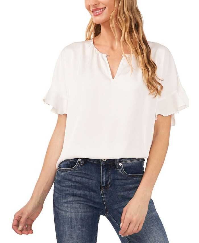 Женская блузка с короткими рукавами и флаттером CeCe, белый
Женская блузка с короткими рукавами и флаттером CeCe, белый